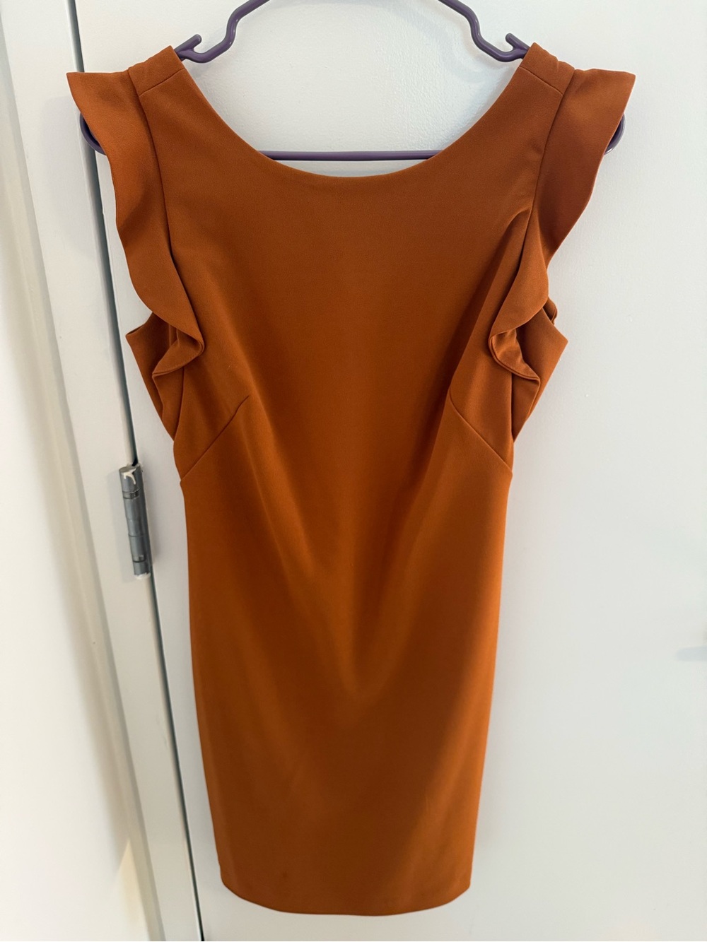 Calvin Klein Rust Midi Dress with Ruffle Sleeves